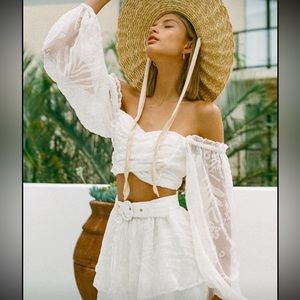 Sabo Skirt White Off-Shoulder Crop Top